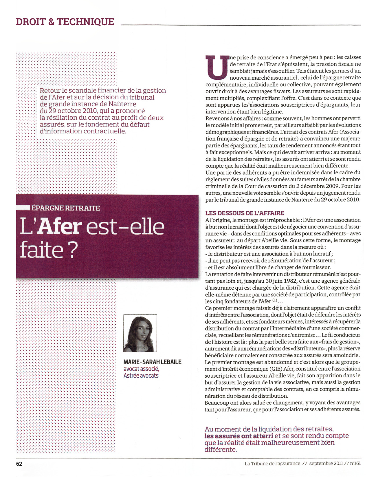 MSL avocats - Marie-Sarah Lebaile avocat Paris Droit des assurances